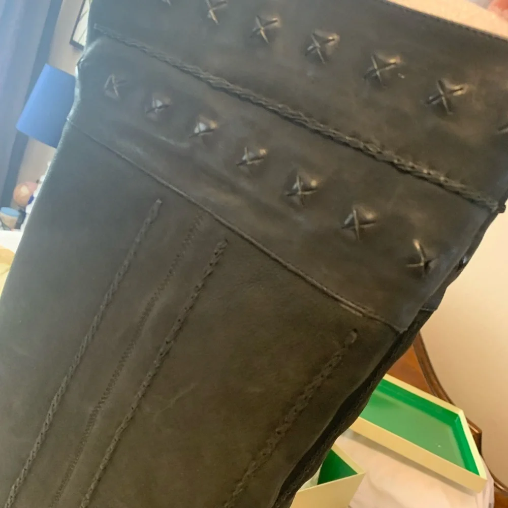 Donald J. Pliner Black Leather High Studded Boots Limited Edition